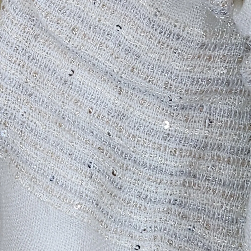 Unbranded‎ Large Soft White Shawl Wrap Scarf cheese cloth Fringe sequins sparkle